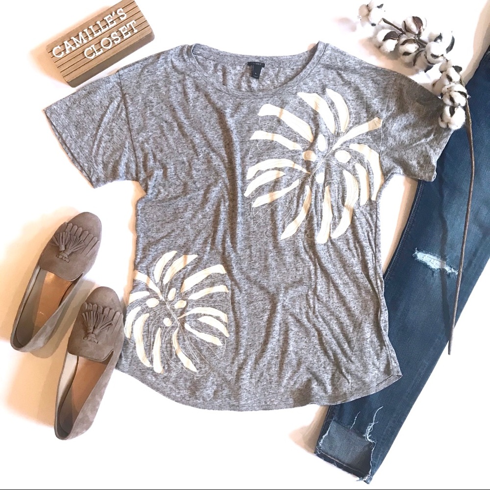 J. Crew Gray and White Short Sleeve Tee